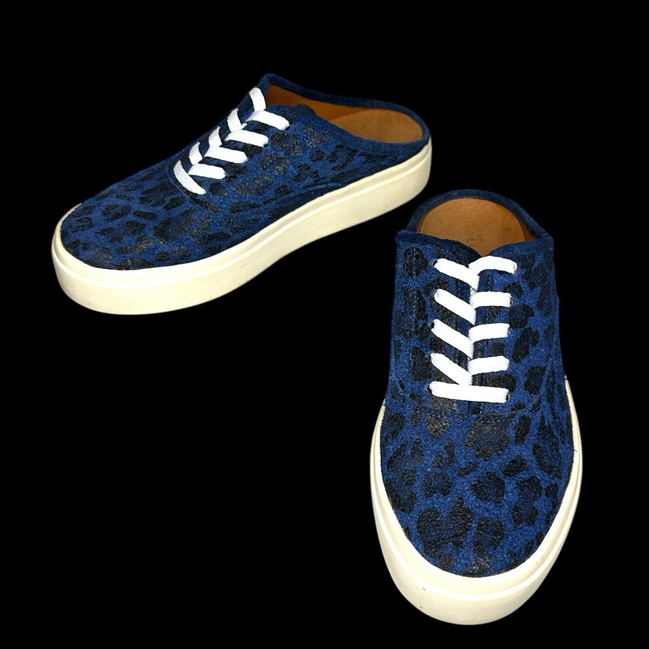 Lucky Brand Womens Talani Blue Suede Sneakers Shoes Leopard Print Size 6.5