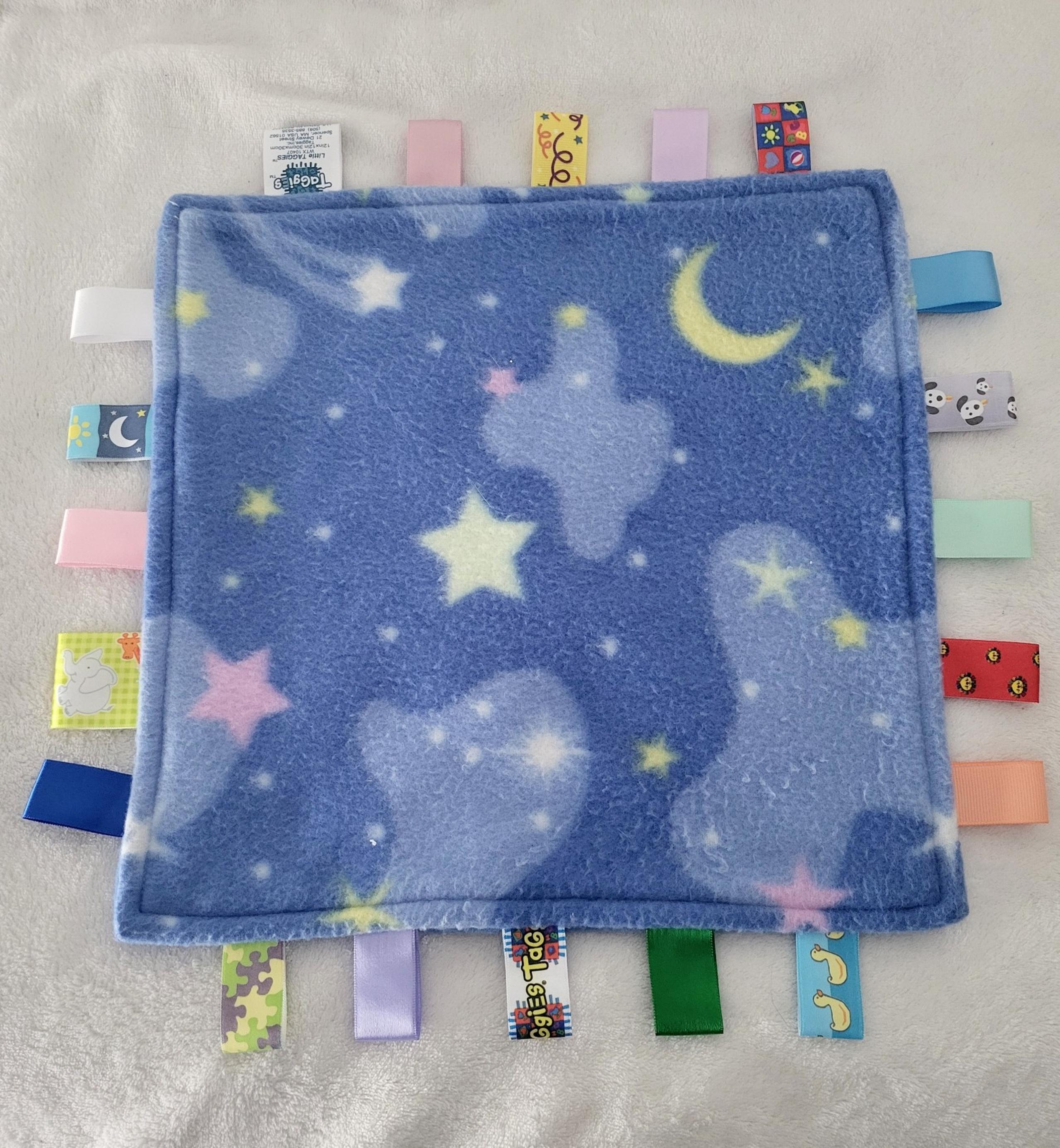 Taggies Blue Moon Stars Tag Security Blanket Baby Lovey Fleece 12" Replacement
