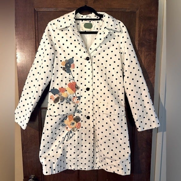 Anthropologie Polka Dot Embroidered Trench Coat