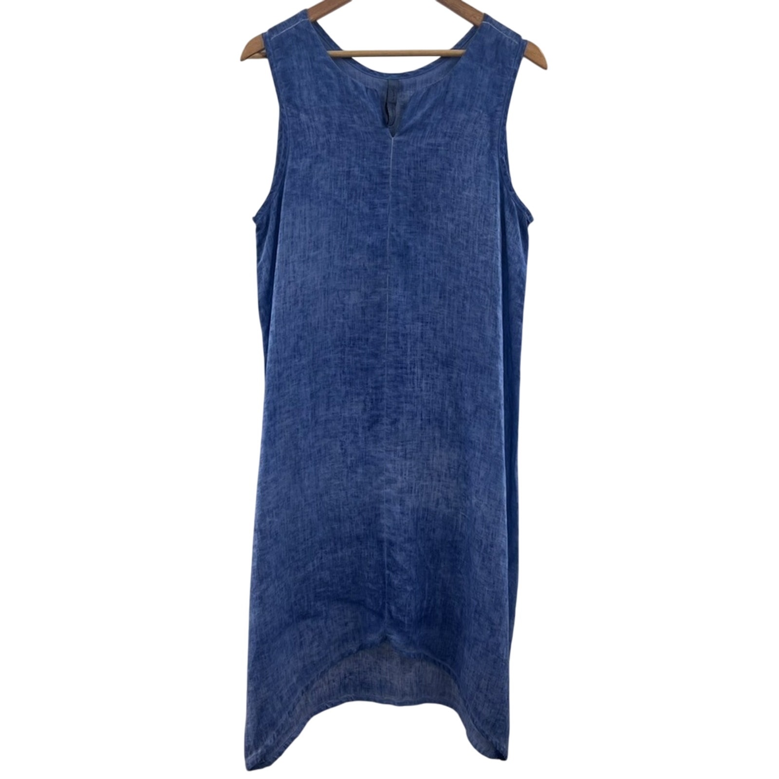 NWOT Cynthia Ashby Linen Tank Dress Whale Tail Hem Lagenlook Boho Blue Size S