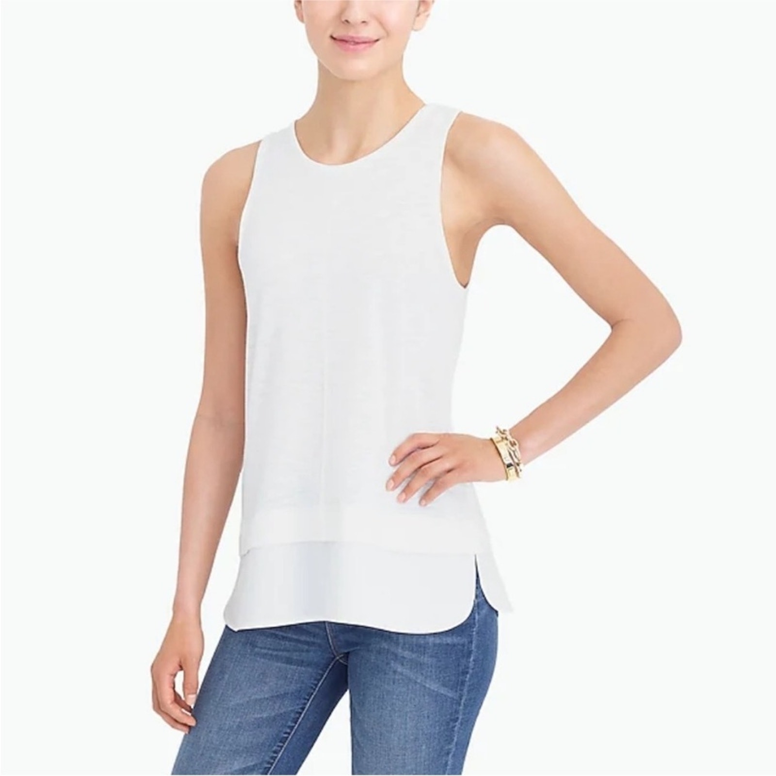 J Crew Drapey Tank Top Silky Hem Ivory Sleeveless Summer Shirt Solid SMALL C8031