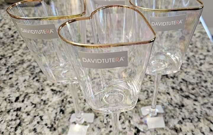 GORGEOUS NEW DAVID TUTERA RAINBOW GLASS HEART SHAPED WINE GLASSES (Set Of 4)