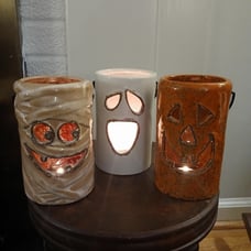 Set of 3 Ceramic Halloween Luminary Lanterns