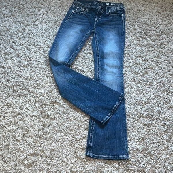 Miss Me Chloe Boot Cut Jeans Size 27 Bling/Rhinestones Angle Wings Pockets