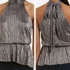 Astr Metallic Silver Halter Top