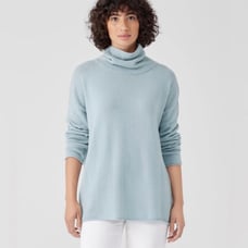 Eileen Fisher PP 2/4P PETITE Cotton Cashmere Turtleneck Clearwater Blue Sweater
