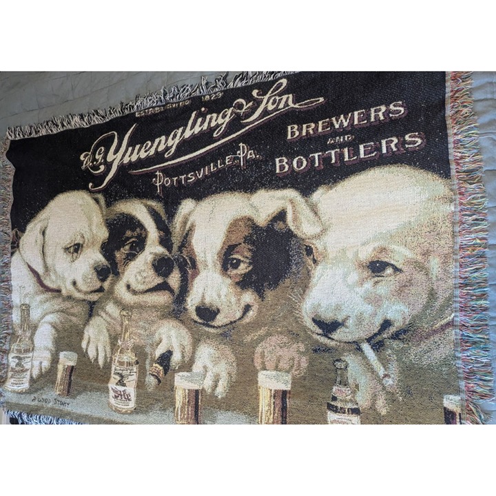 REAR- YUENGLING BEER DOGS PLAYING POKER THROW BLANKET TAPESTRY 5.5FT x 4FT
