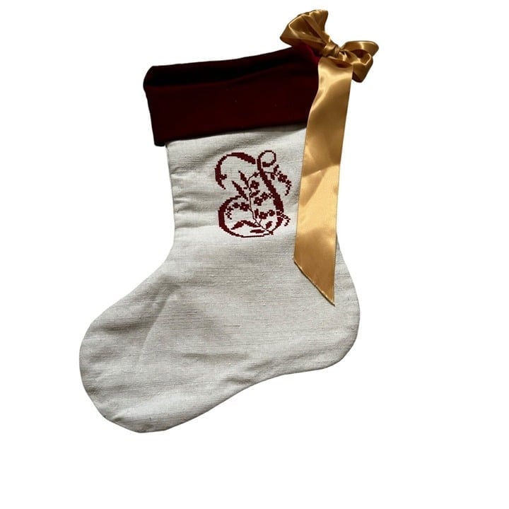Ludwiga's Linen Antique German Linen Christmas Stocking Embroidered Monogram J