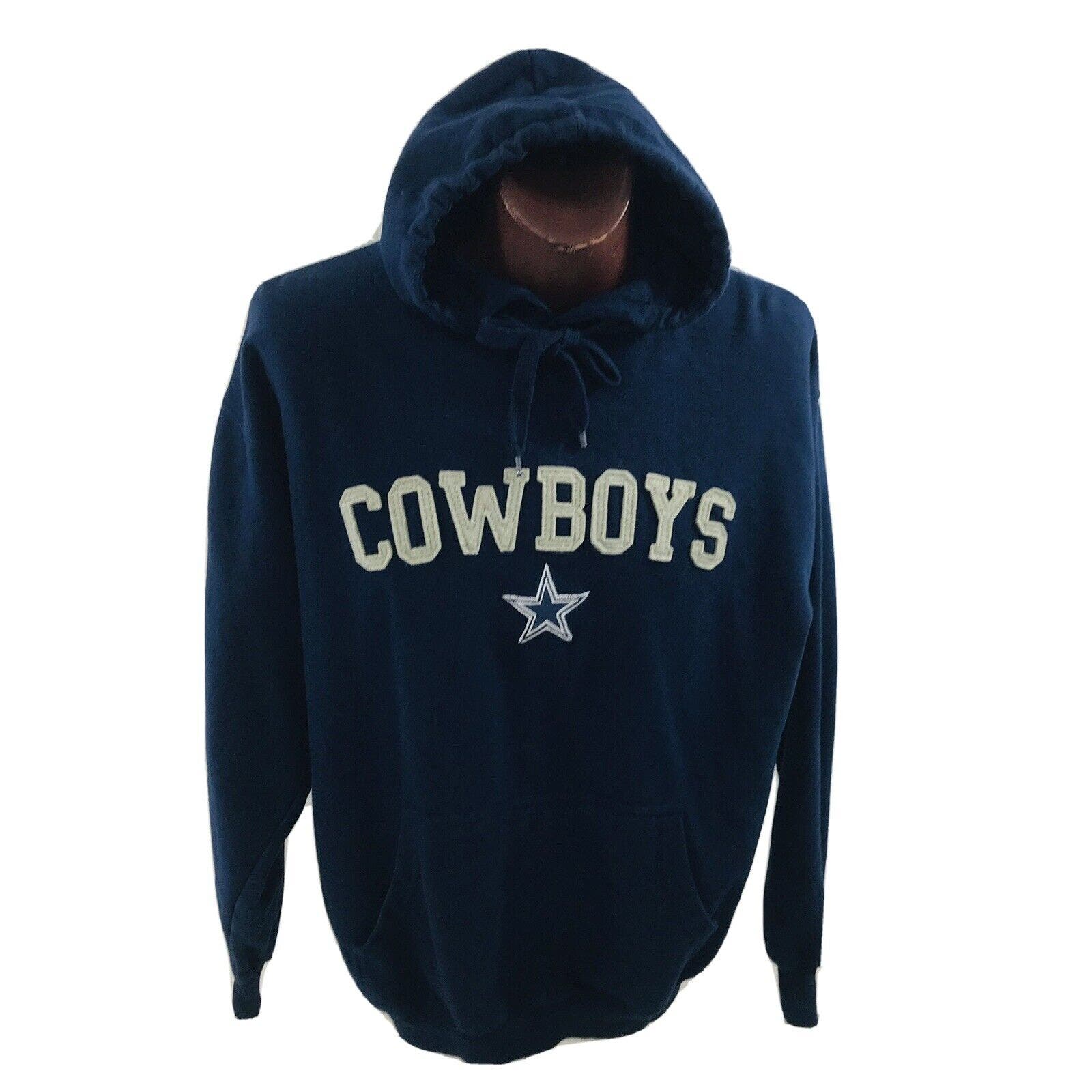 Men’s Dallas Cowboys Hoodie With Spell Out And Star Logo Size L Navy Blue EUC