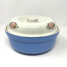 Vintage Hall's Superior Casserole Dish Royal Rose Design Blue Bowl White Lid