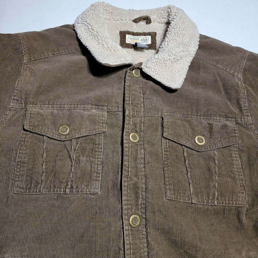 Urban Pipeline Up Corduroy Coat Sherpa Lined Full Button Brown - Size XXL
