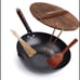 Wok Pan with Lid, 13 Inch Carbon Steel Wok