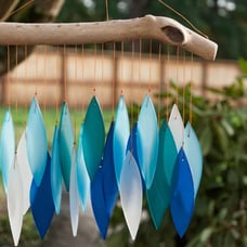 Blue glass wind chimes - leaf design - wind chimes