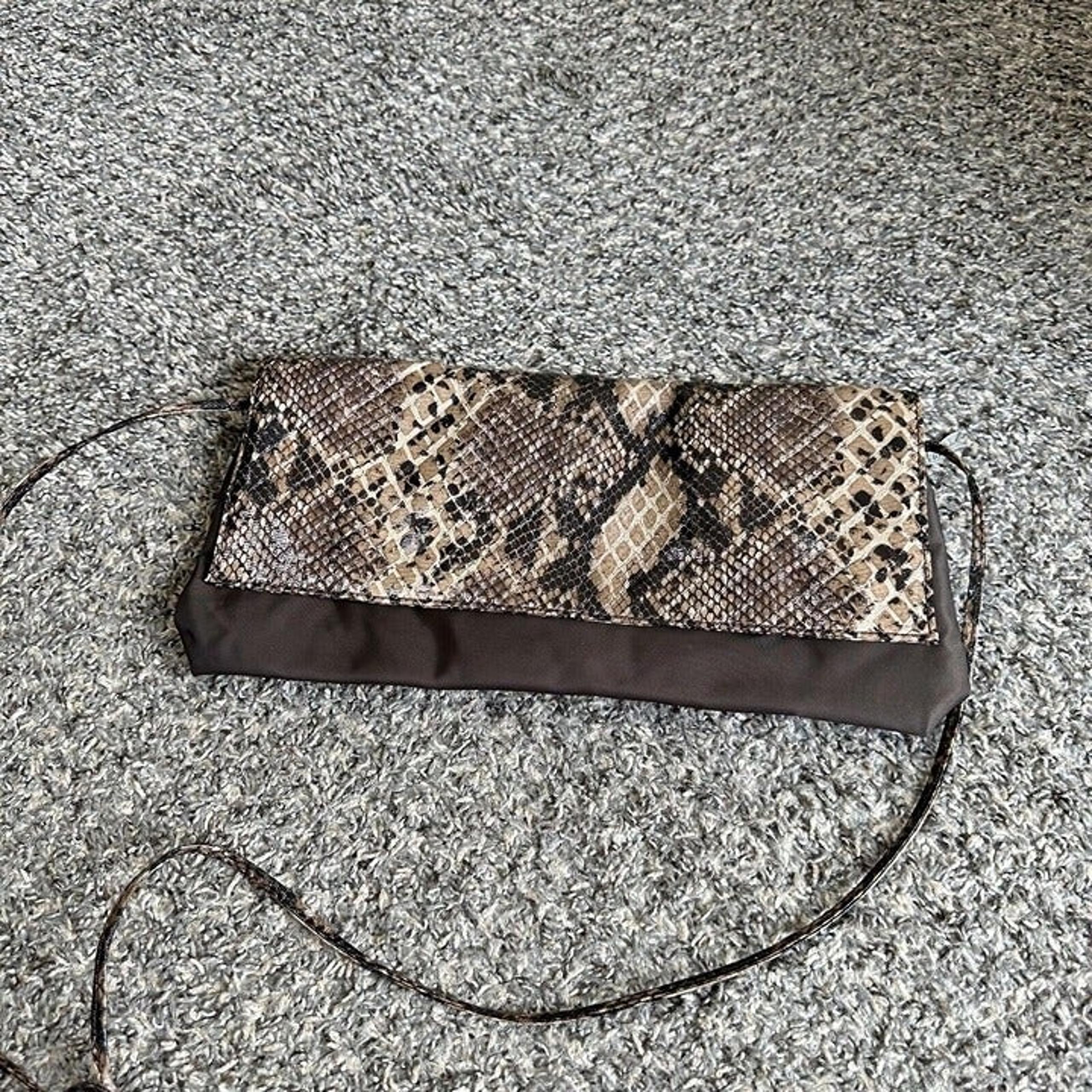 Falchi By Falchi Crossbody Bag Brown Nylon Snake Skin Vegan Leather Clutch VTG