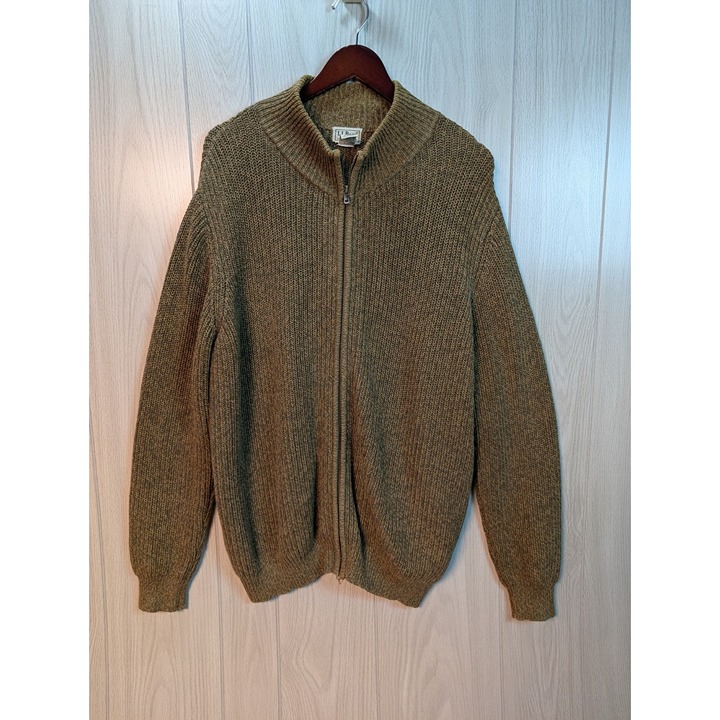 L.L. Bean Mens Size XLT XL Tall Cardigan Sweater Full Zip Green Cotton