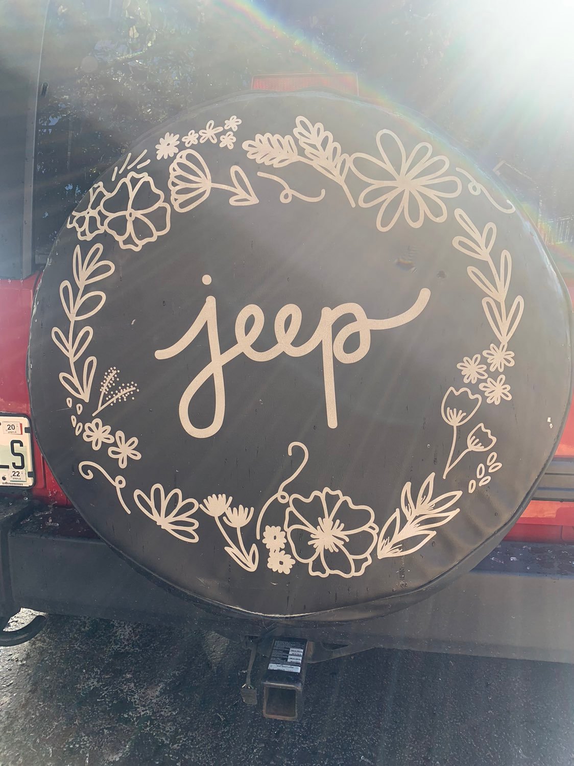 Floral jeep spare tire cover