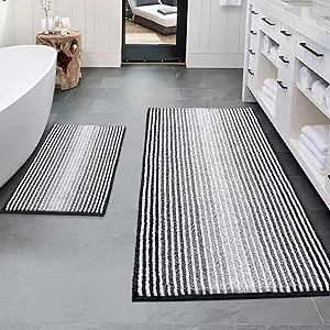 2 Piece Thick Absorbent Chenille Bath Mat Rug Set