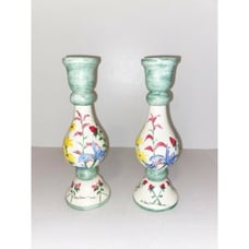 Sally Eckman Roberts Botanical Floral Painted Candle Stick Holders