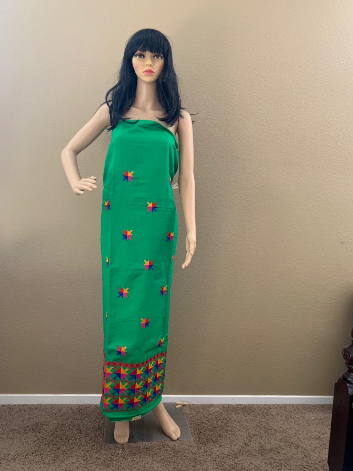 India Green Jute Fulkari Unstitched Suit