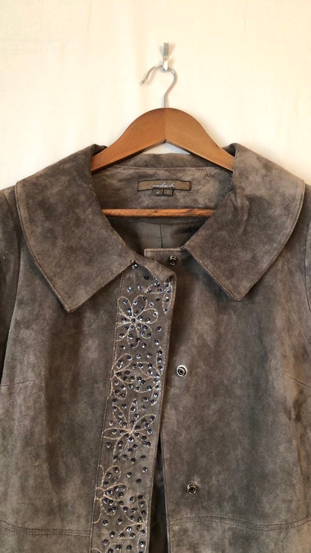 Embellished Grey Suede Coat