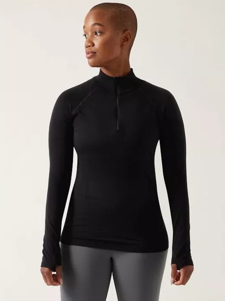 ATHLETA Womens Momentum Half Zip Solid Black Size XL NWT