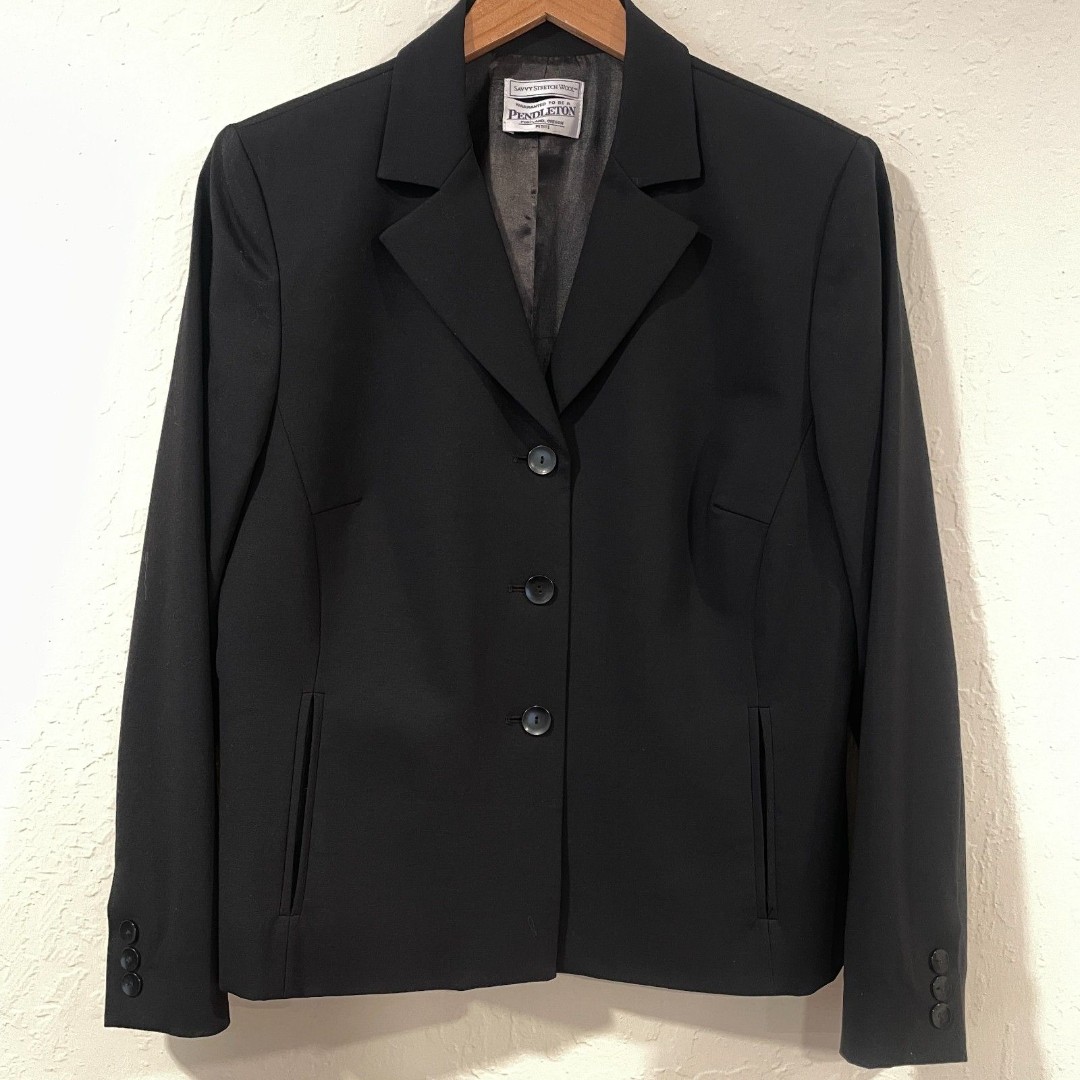 ~ Pendleton LGp/12p** Blazer Black Stretch Wool Portland OR Notch Lapel Pocket