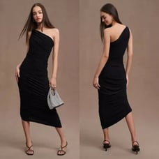 Norma Kamali | NWT Diana Gown Black Asymmetrical Ruched Jersey Midi Dress M 38