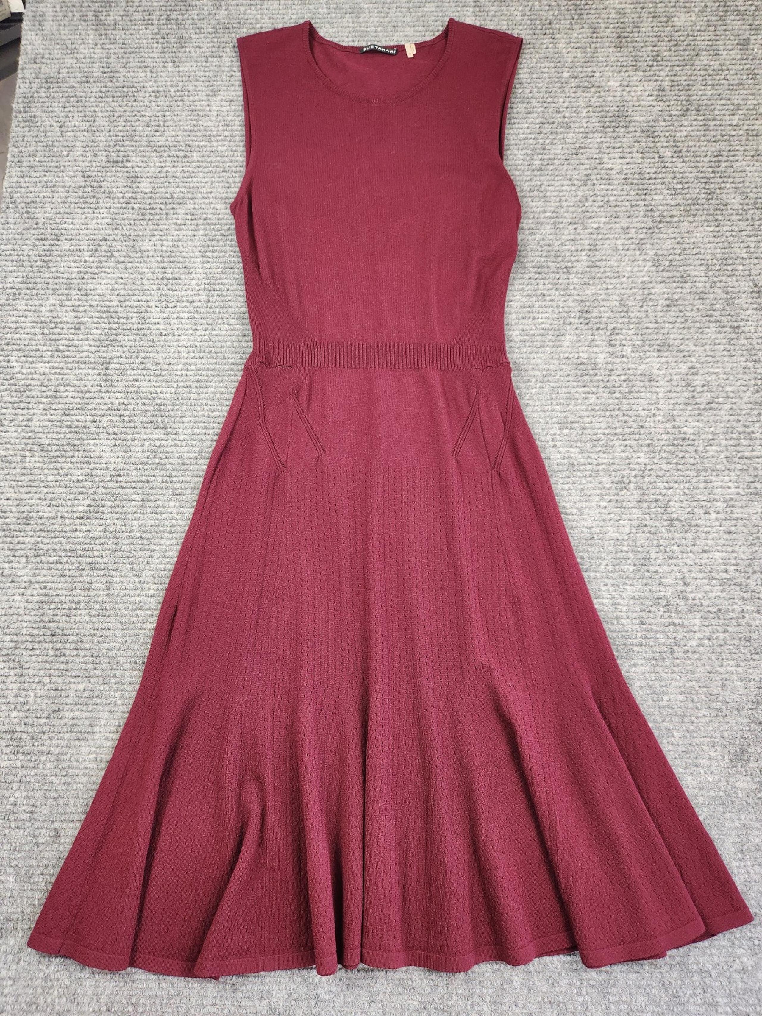 Elie Tahari Dress Women's Sz S Burgundy Midi Fit Flare Knit Preppy Sleeveless