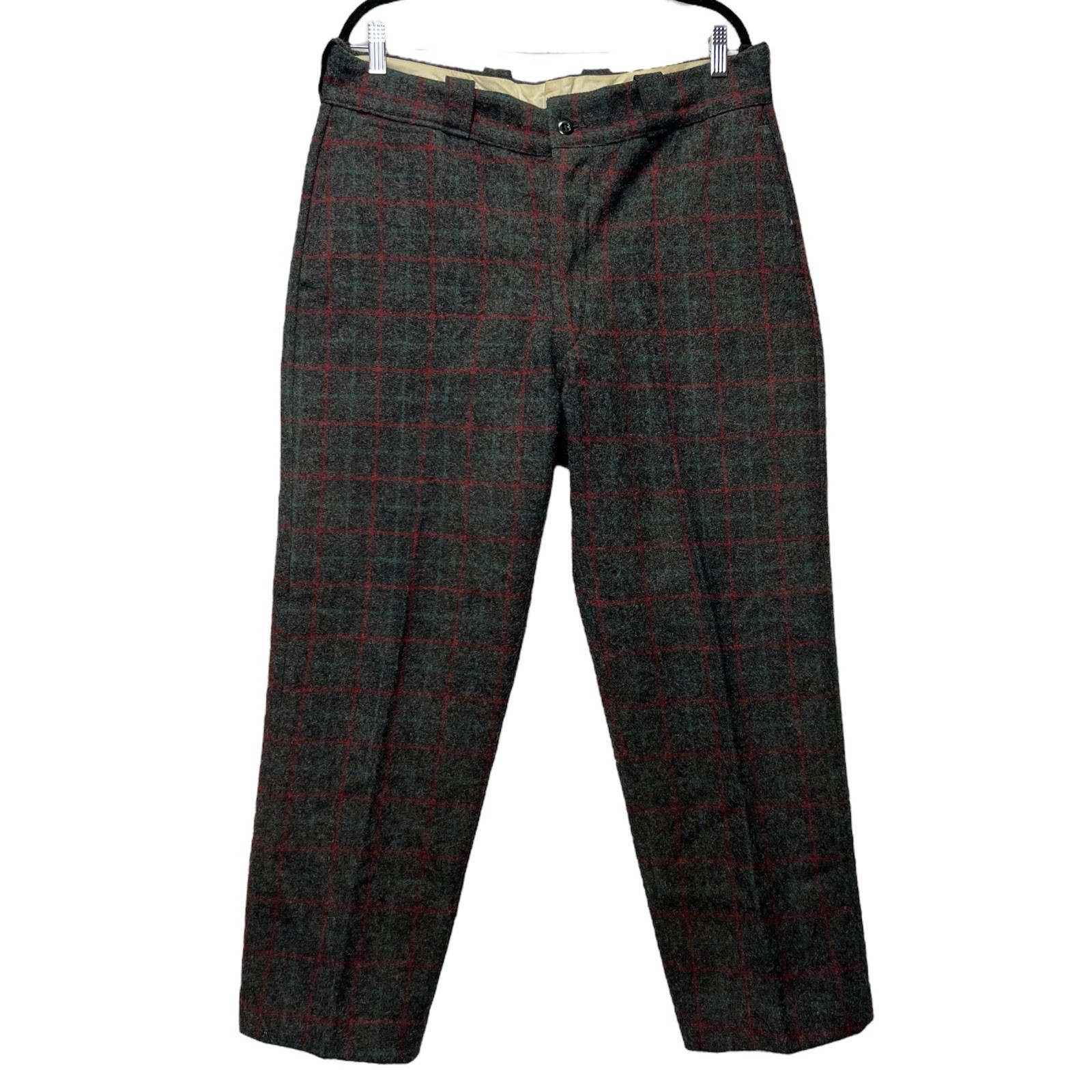 Vintage 1940s Gray Plaid Wool Trousers Men’s Slacks 36x27 Tailored Fit