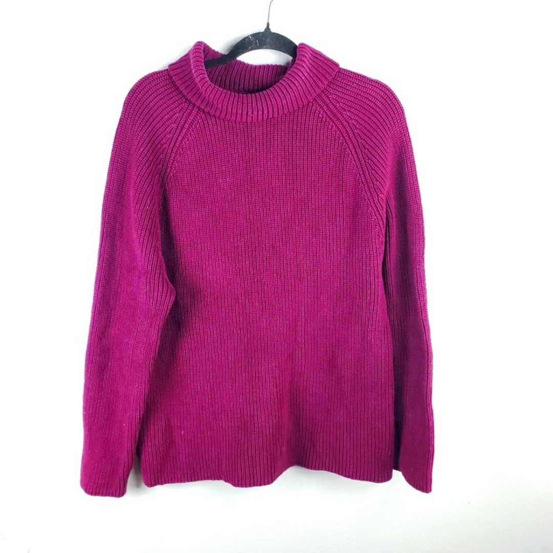 Women's Lands' End Purple Burgandy Heavy Knit Pullover Cowl Neck Sweater Sz XL