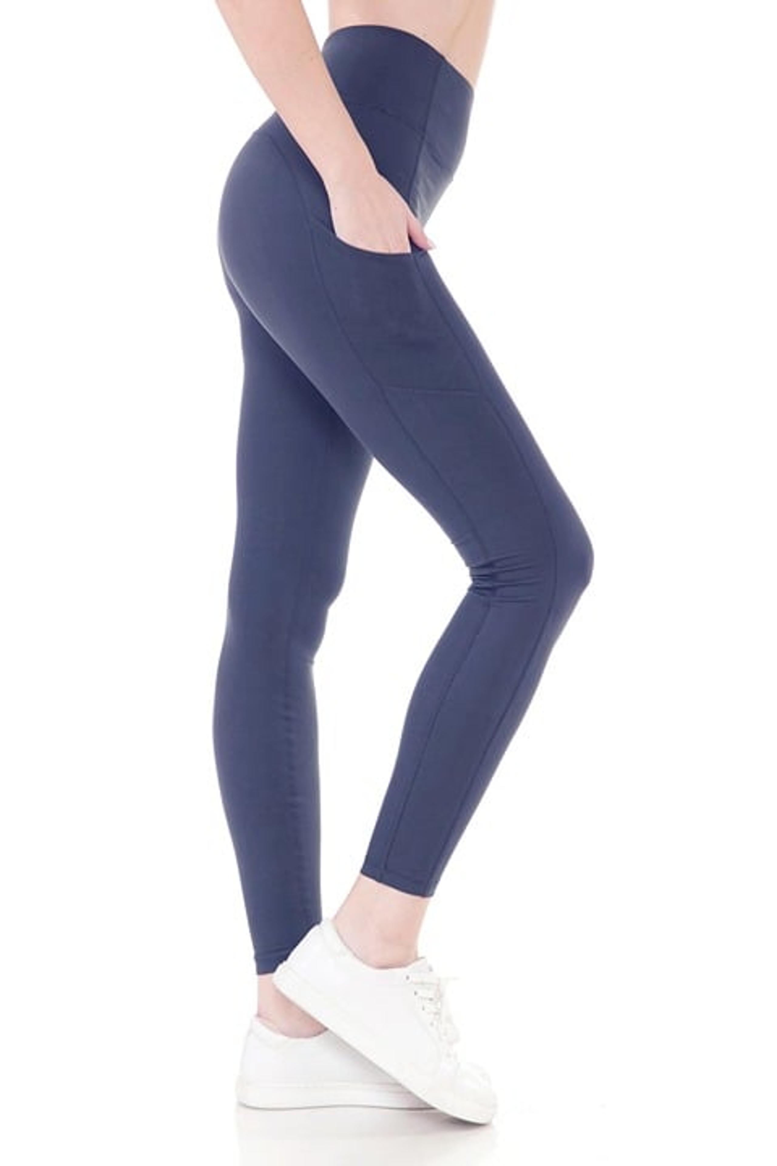 Women Sculpting Detailed High Waist Yoga Leggings w/Pockets Size 2X Denim Blue