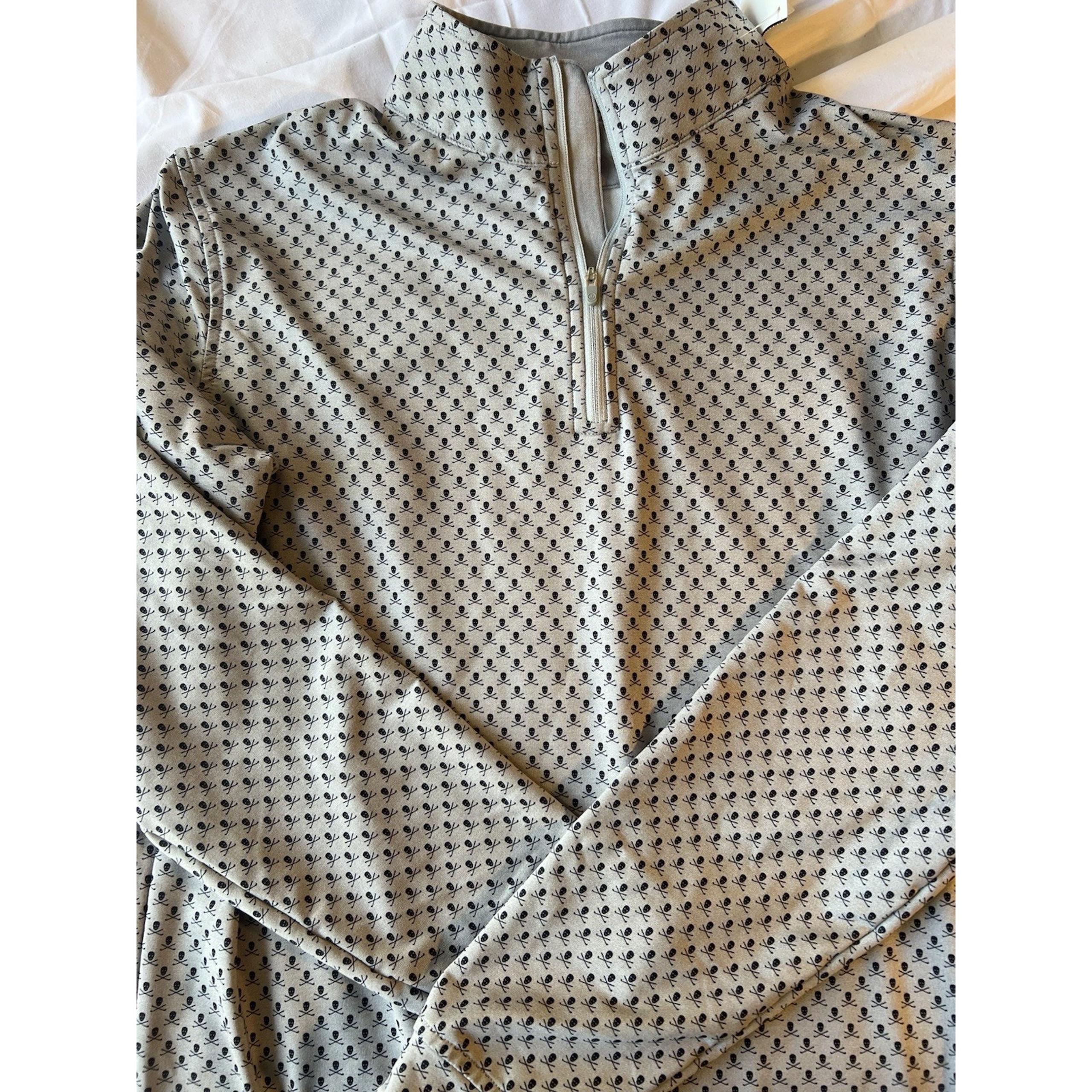 Peter Millar Pullover Sweater Mens LT Gray Medium Skull Print 1/4 Zip