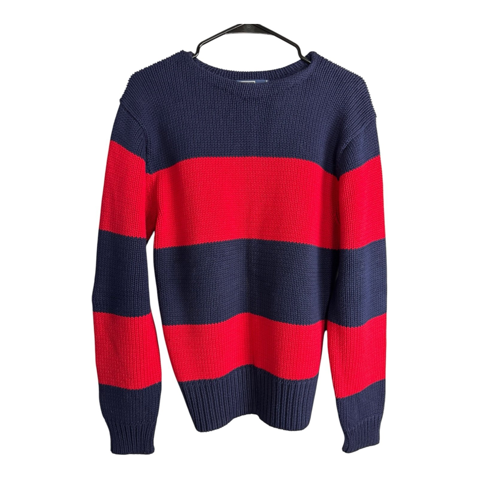 Vintage Polo Ralph Lauren Sweater Men’s Medium Boat Neck Cotton Knit Striped 90s