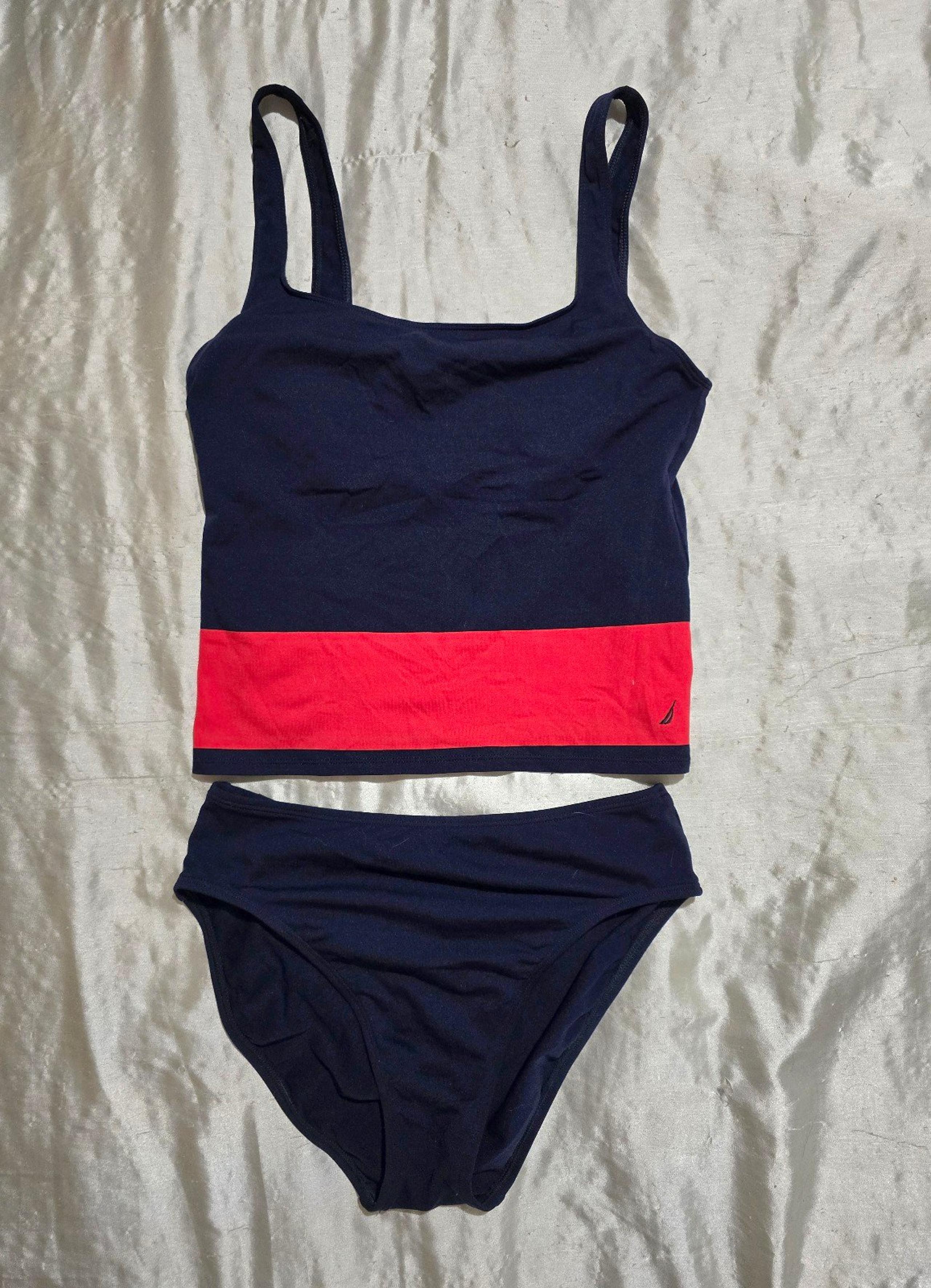 Nautica Navy Blue & Red 2 Piece Matching Tankini Bikini Swimsuit Set Size 12