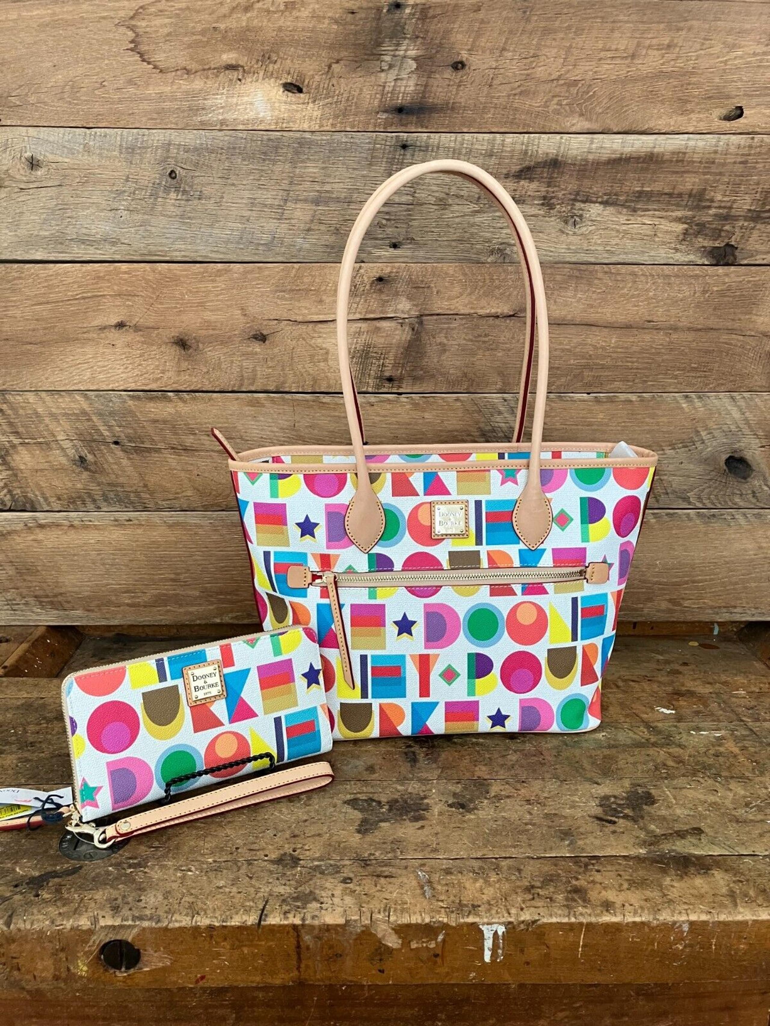 Dooney & Bourke Monogram White Coated Cotton Tote & Matching Clutch Wallet-NWT