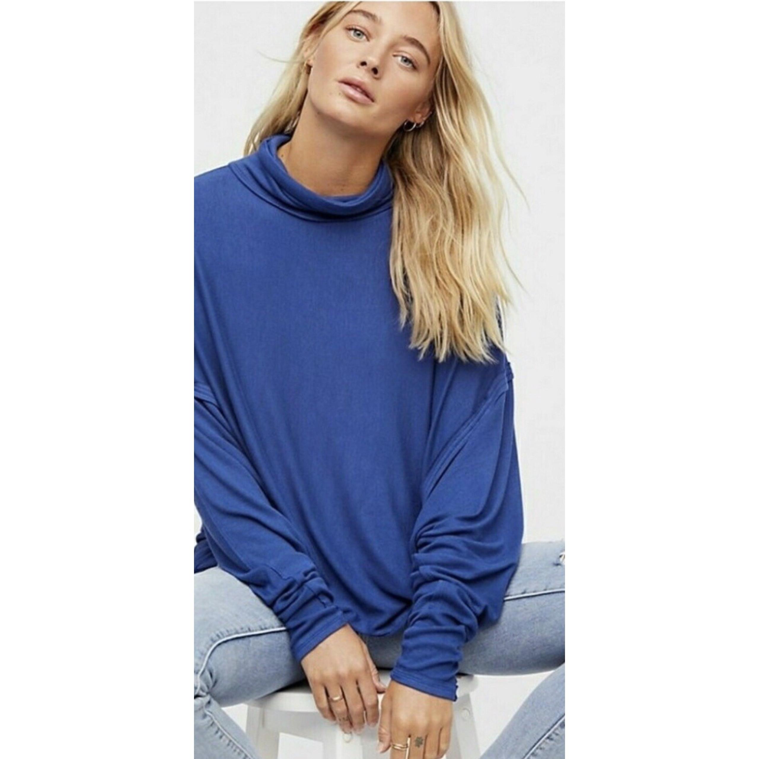 Free People We The Free Alameda Top Women's S Blue Oversized Turtleneck Boho