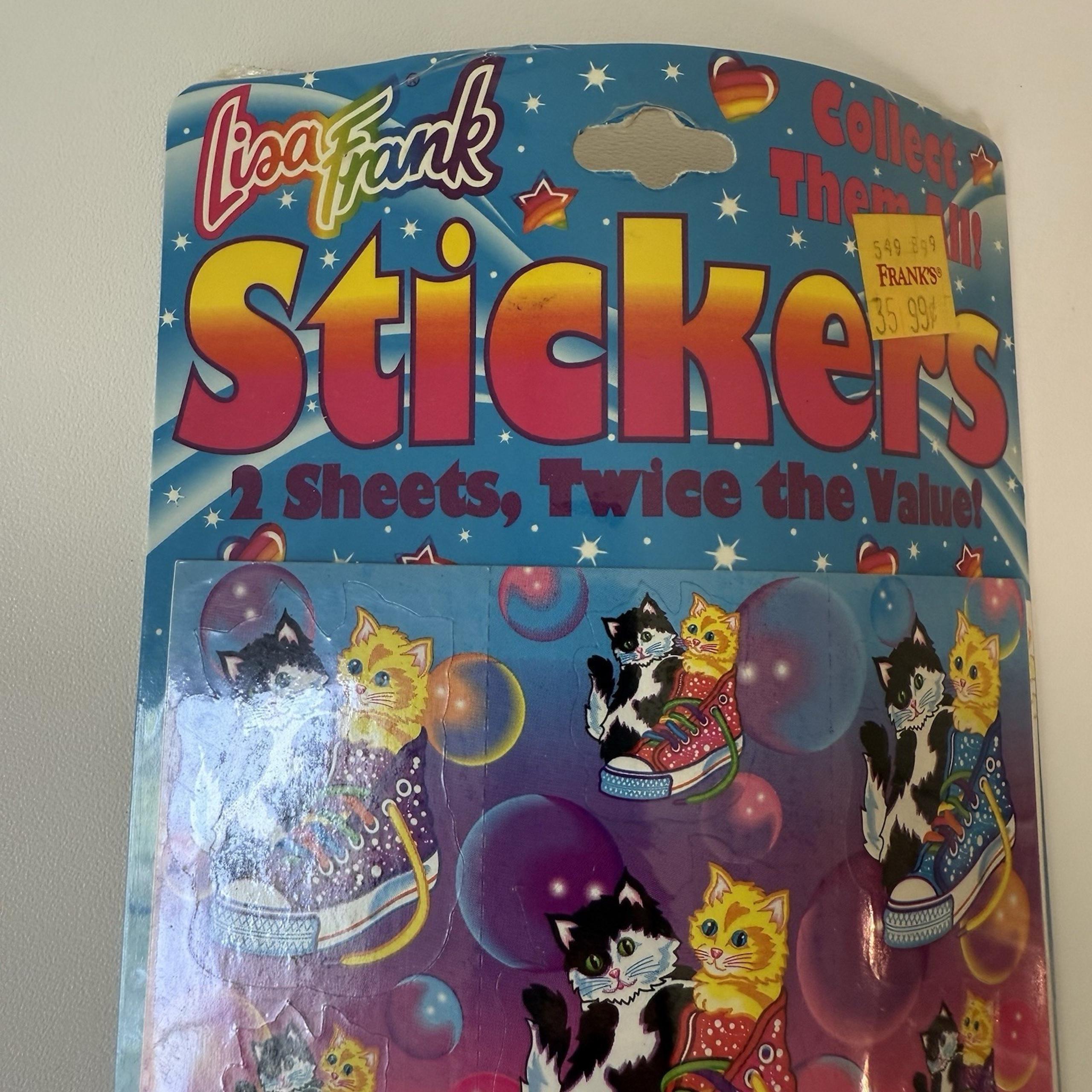 Lisa Frank Vintage TWO Sticker Sheet Kittens Cuddling In Sneakers NOS