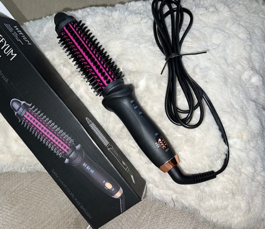 Mini Curling Iron Brush 1 Inch Barrel for Travel, Hair Curler Brush Curling Wand