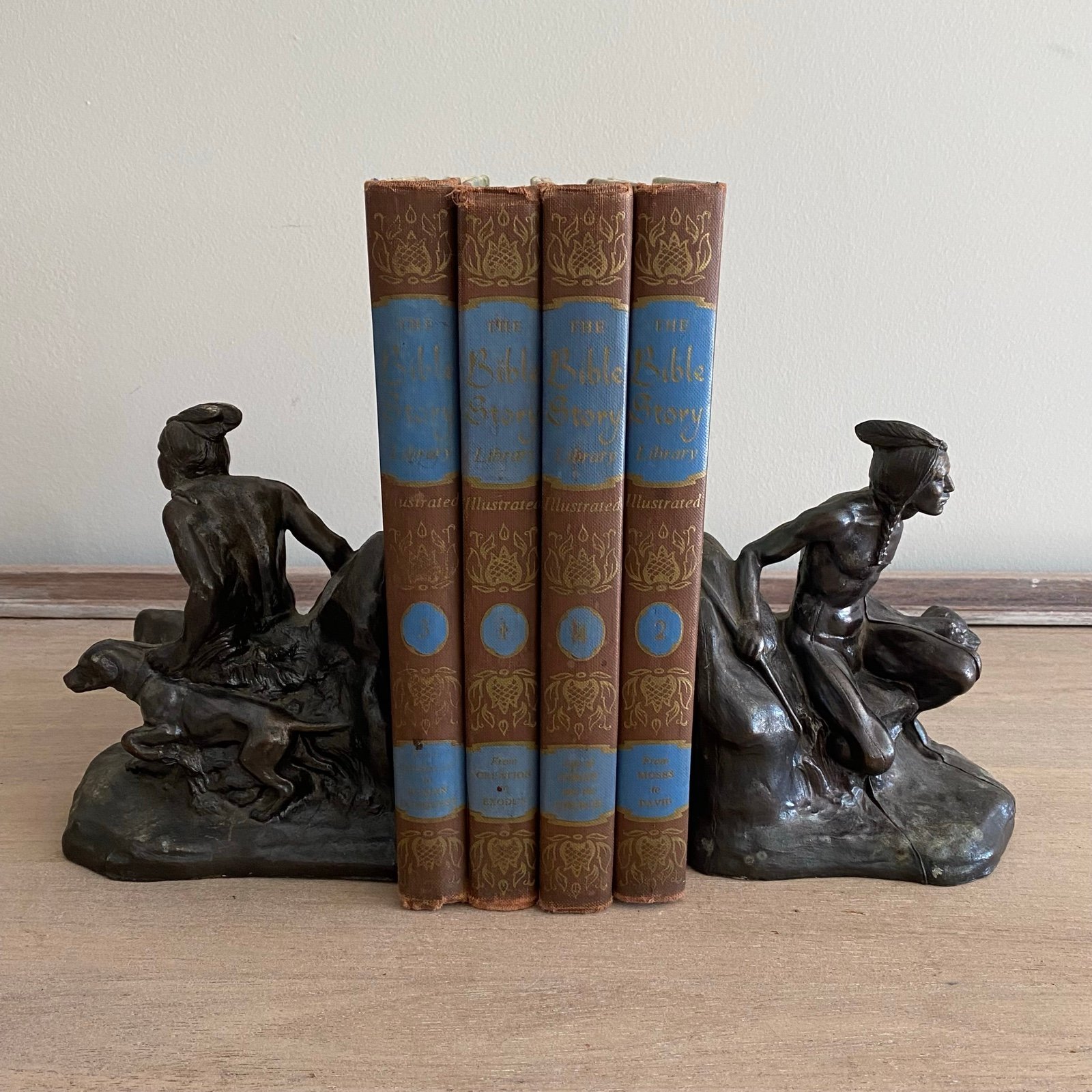 Native American Bronze Bookends Sculpture