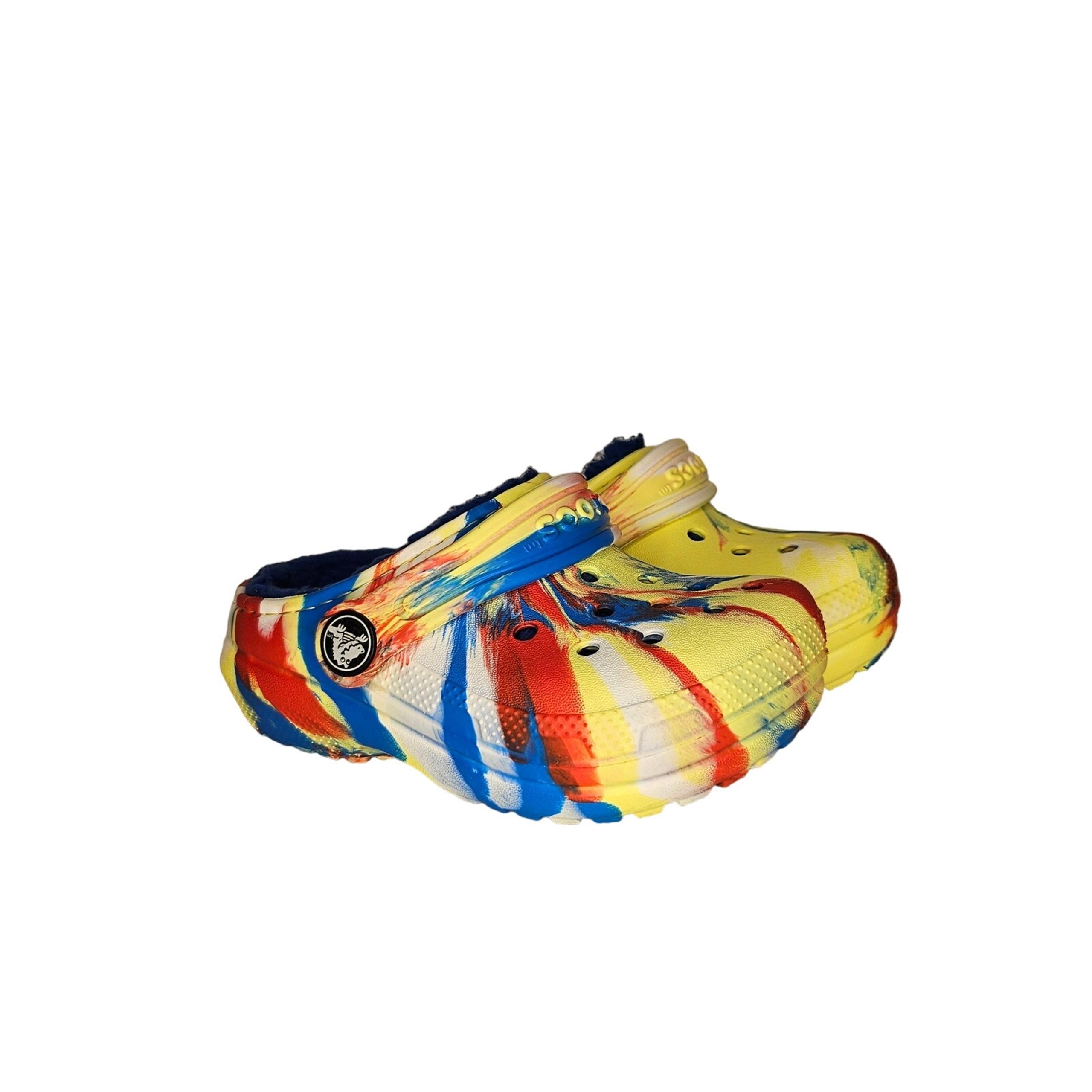 Crocs Unisex-Child Kids' Classic Marbled Tie Dye Lined Clogs Size C 7 Yellow Red