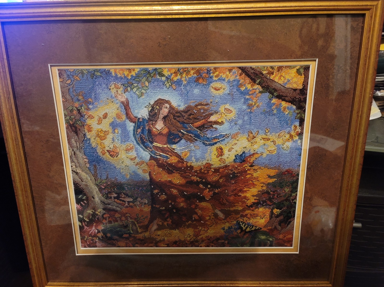 Stunning Professionally Framed Petit Point Needlepoint Dancing Lady