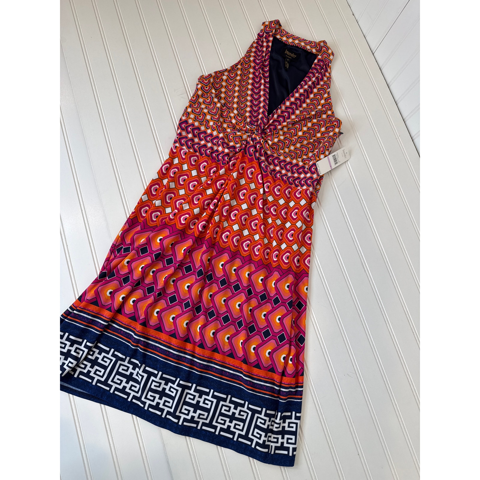 NWT Laundry by Shelli Segal Pop Orange Multi Cinched Mini Halter Dress Size 6