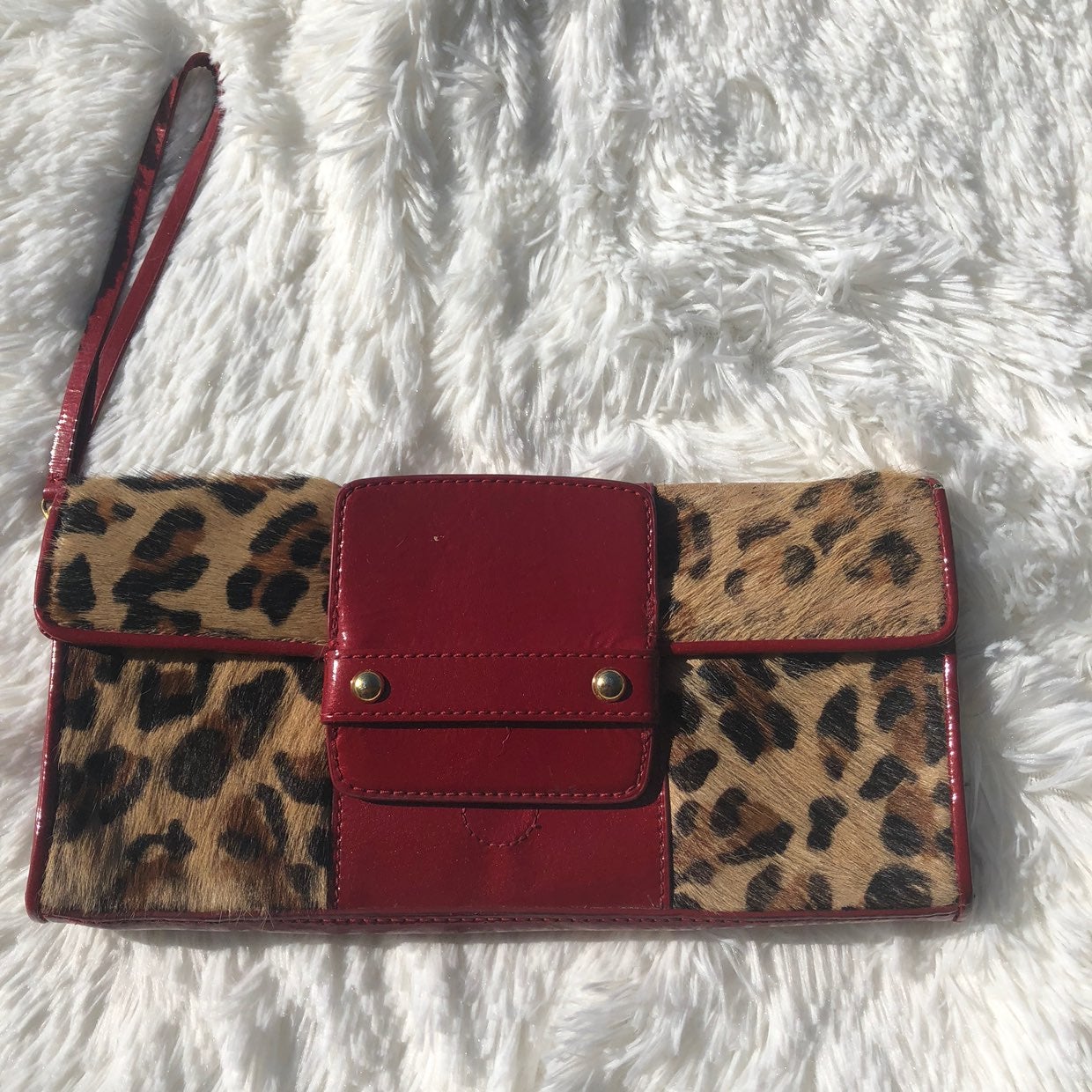 Alfani Leopard Hair Clutch Wristlet Pock