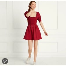 Hill House Red The Naia Nap Dress Smocked Bodice Puffy Sleeve Short Sz Small