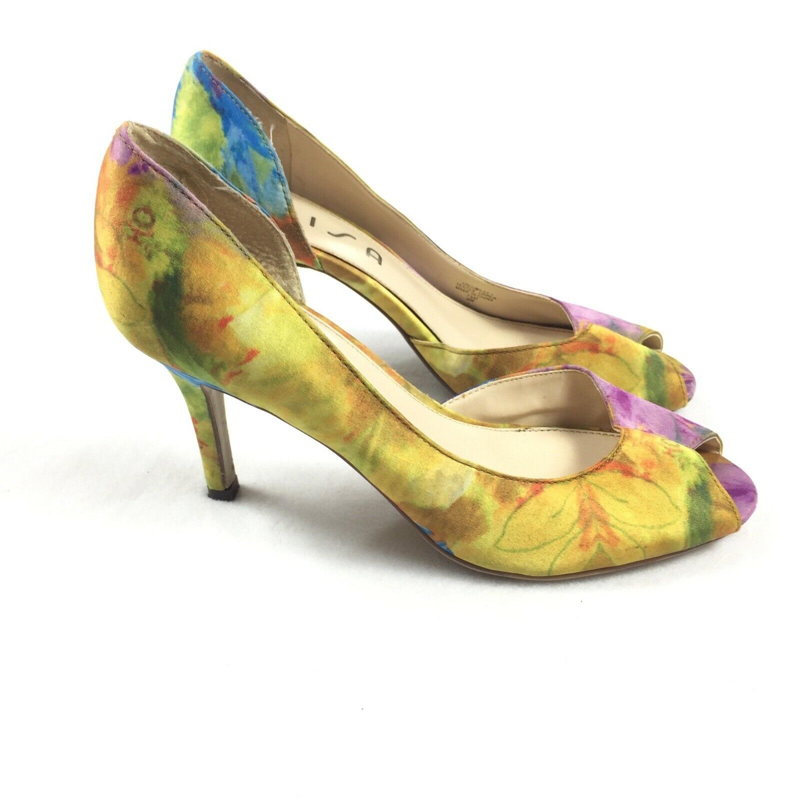 Unisa Jubilee Watercolor Peep Toe High Heels Size 7.5 Womens Multi Color Fabric