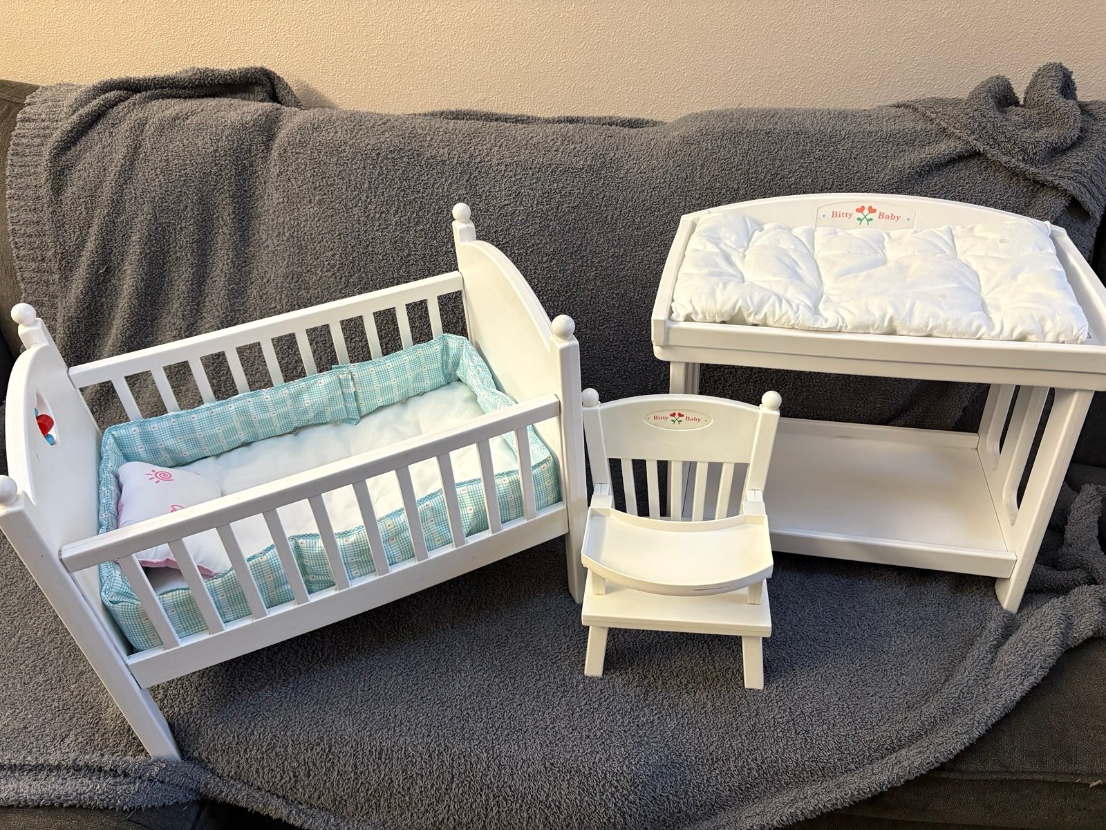 Bitty Baby Lot - crib, high chair, and changing table