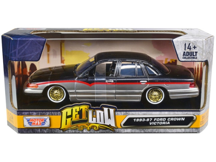 1993-1997 Ford Crown Victoria Lowrider Black Metallic and Silver with Red Stripe