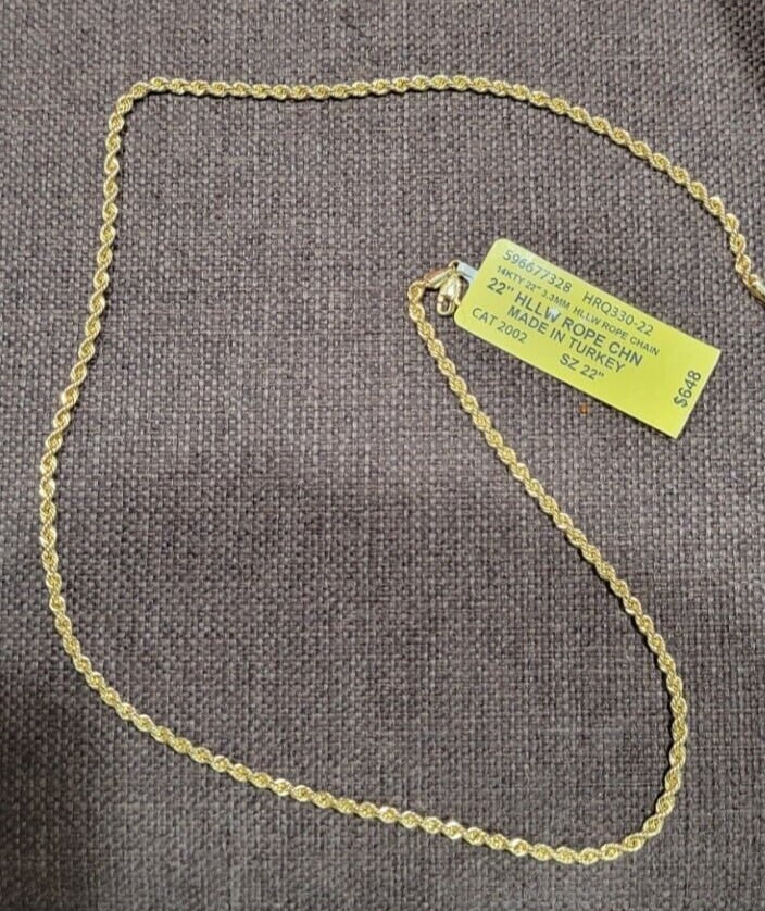 NEW! Brilliance 14KT Yellow Gold 22 Rope Chain