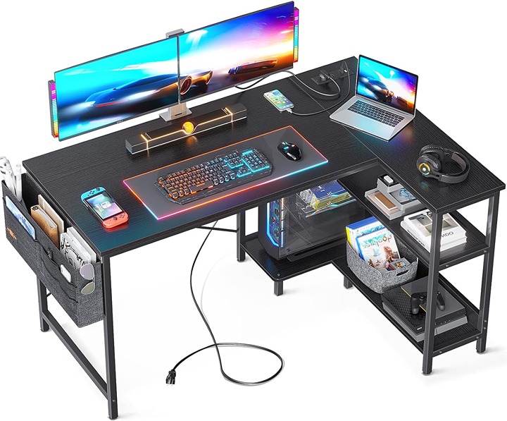 L Shaped Gaming Computer Desk with Power Outlets 48 Inch