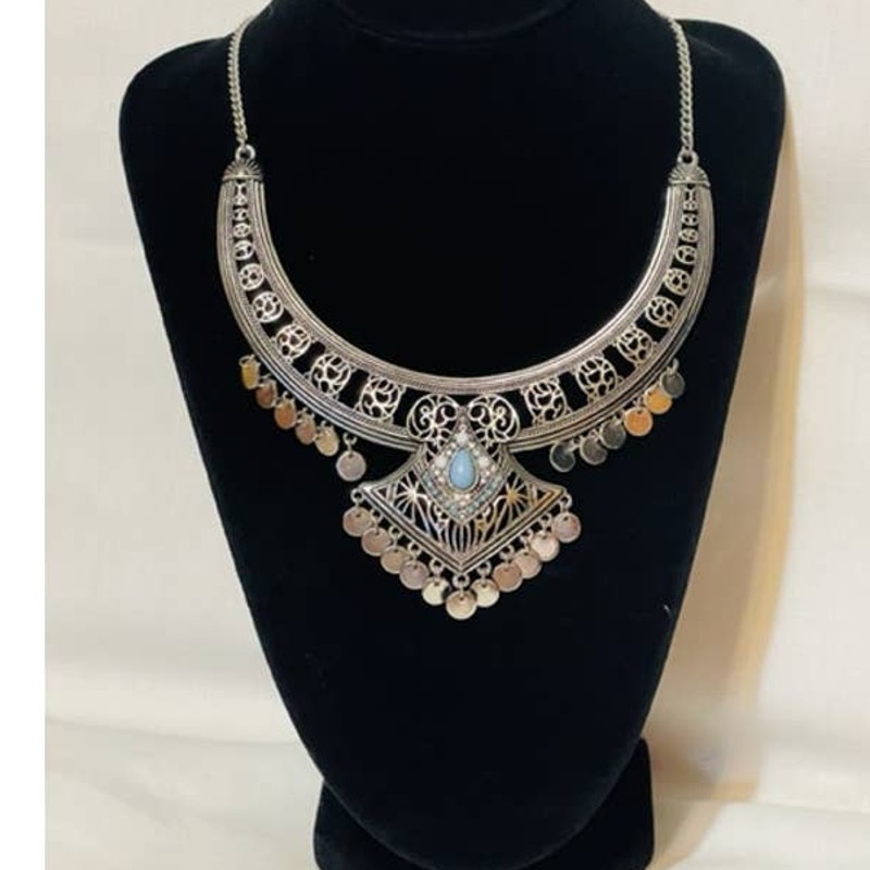 Vintage Egyptain Style Silver Filigree Necklace